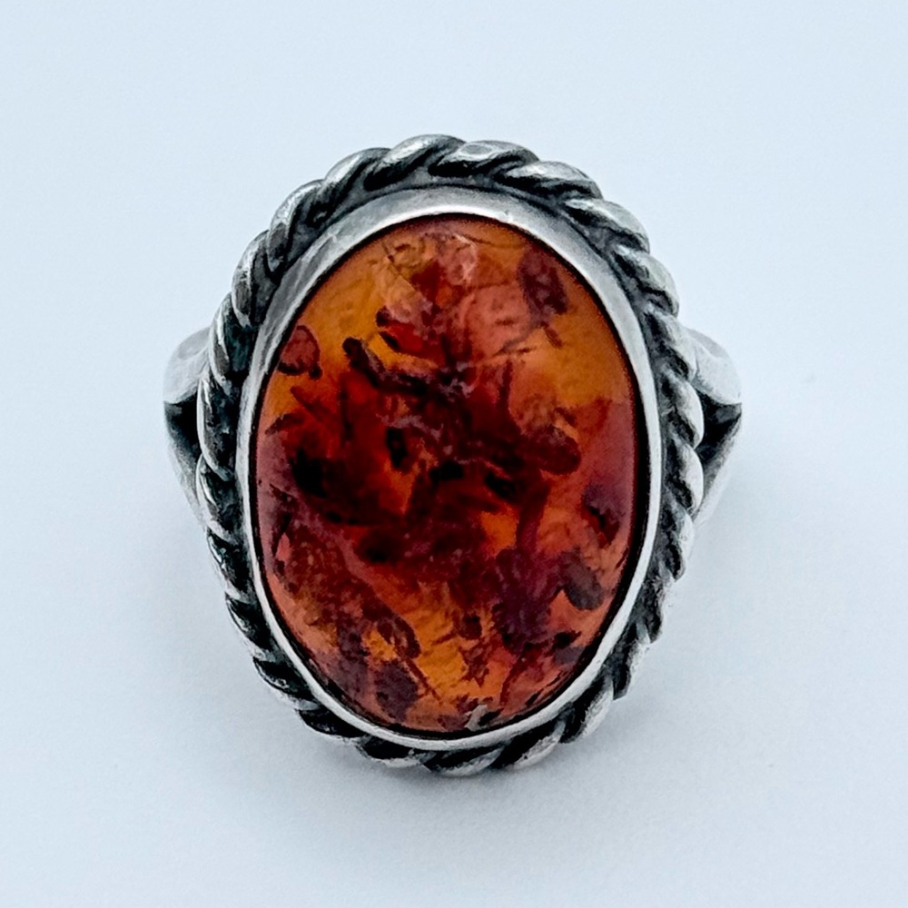 Einer Fehrn Amber Ring Denmark Sterling Silver Vintage 925S Scandinavian EF